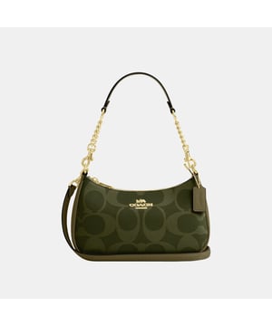 Teri Shoulder Bag in Maxi Signature Canvas, Inside multifunction pocket,  Length: 24.50 cm,  Width: 7.50 cm,  Height: 15.50 cm