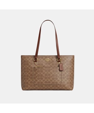Station Tote in Signature Canvas, Inside zip, cell phone and multifunction pockets, Outside zip pocket,  Length: 35.00 cm,  Width: 13.00 cm,  Height: 26.00 cm