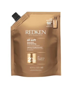 Transform your dry and brittle hair with Redken's All Soft Shampoo Refill Pouch. Infused with nourishing Argan Oil, this shampoo gently cleanses while providing deep conditioning. Experience hair that is 7 times more conditioned and 10 times smoother, enhancing manageability and shine. The unique Moisture Complex delivers targeted nourishment from roots to tips, ensuring your hair receives the care it needs for a healthy look. Easy to use: apply to wet hair, lather, and rinse thoroughly. Refill your bottle effortlessly with our convenient pouch. Suitable for all hair types.