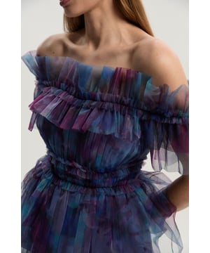 Floral Tulle Layered Off The Shoulder Blouse