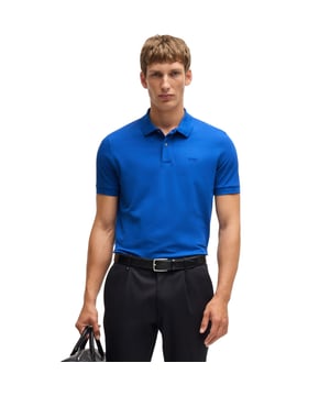 Mens BOSS Pallas Polo Shirt in Cotton Pique with logo details in blue.Add a refined touch to casual looks with this straight-cut BOSS Menswear polo shirt. Soft  breathable cotton piqué with logo detail and branded flag.- Regular fit- Flat-knit collar- Number of buttons: 2- Short sleeves- Standard length- 100% Cotton.  Machine washable.- Ref: 50468362-429