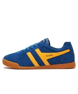 Combining Golas iconic vintage style with modern comfort, the Harrier showcases premium suede leather construction, detailed designer stitch details, and heritage branding across the tongue and upper. A cushioned insole and padded heel ensure all-day comfort, while the retro-inspired rubber outsole not only delivers reliable surface grip but also adds timeless character. Finished with a classic lace-up design and signature Gola Classics branding throughout, these trainers pay tribute to the brands rich legacy in every step.
 - Suede leather upper
 - Designer detailing
 - Lace up closure
 - Cushioned insole
 - Padded heel & ankle collar
 - Durable vintage styled outsole
 - Gola Classics branding throughout