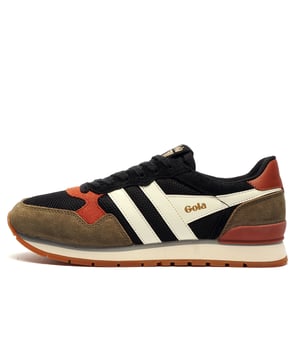 The Gola Colorado brings a fresh take on a heritage silhouette straight from the Gola archives. This reimagined trainer fuses retro '90s style with modern comfort, crafted from a blend of breathable mesh and premium suede leather overlays. The classic colour palette of black, khaki, and off-white delivers a versatile look that suits any casual outfit.
 Key features include gold Gola branding, a sculpted EVA stripe midsole for lightweight cushioning, and a durable cleated outsole for added grip. A newly introduced in-sock enhances step-in comfort, making the Colorado your reliable go-to for everyday wear.
 - Textile mesh and suede leather mix upper
 - Lace closure
 - Padded heel and ankle collar 
 - EVA cushioned midsole
 - Cleated rubber outsole
 - Comfort cushioned insole 
 - Gola Classics branding