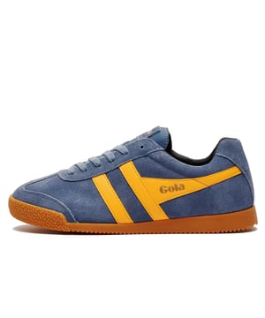 Combining Golas iconic vintage style with modern comfort, the Harrier showcases premium suede leather construction, detailed designer stitch details, and heritage branding across the tongue and upper. A cushioned insole and padded heel ensure all-day comfort, while the retro-inspired rubber outsole not only delivers reliable surface grip but also adds timeless character. Finished with a classic lace-up design and signature Gola Classics branding throughout, these trainers pay tribute to the brands rich legacy in every step.
 - Suede leather upper
 - Designer detailing
 - Lace up closure
 - Cushioned insole
 - Padded heel & ankle collar
 - Durable vintage styled outsole
 - Gola Classics branding throughout