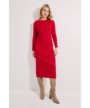 Elegant slim-fit knitted midi dress with sophisticated crew neckline
        Distinctive button detailing on cuffs adds a refined touch to the long sleeves
        Figure-flattering silhouette that gently contours the body
        Ribbed knit texture provides structure and comfort throughout the day
        Versatile midi length perfect for transitioning between seasons
    
    This Dorothy Perkins knitted midi dress combines comfort with understated elegance for the modern woman. The slim silhouette creates a sleek profile while the button cuff detail adds a touch of sophistication to an otherwise minimalist design. Style with knee-high suede boots for casual weekend brunches with friends, or dress up with block heels and statement earrings for family gatherings and baby showers. The versatile crew neckline works beautifully with delicate necklaces or a light scarf when the temperature drops. This fuss-free piece requires minimal styling yet delivers maximum impact, making it an essential addition to your capsule wardrobe. The ribbed texture ensures the dress maintains its shape throughout the day, providing both comfort and confidence for whatever your schedule holds.