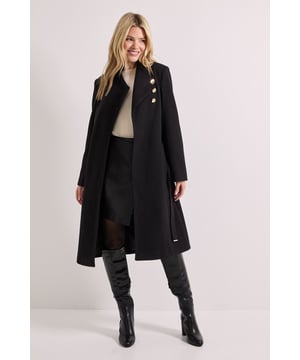 Funnel Neck Belted Coat
