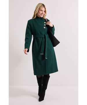 Funnel Neck Belted Coat