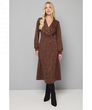 Petite Leopard Ponte Wrap Midi Dress