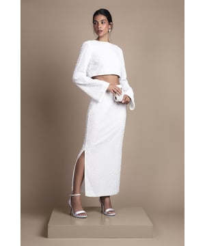 Velvet Sequin Column Midi Skirt