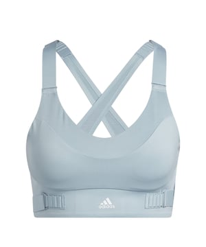 Womens adidas Fastlmpact Luxe Run High-Support Sports Bra in grey.- Curved neck.- Strappy cross back.- Sleek Adiflex fabric.- AEROREADY.- Removable pads with grip dots.- Anti-chafe finish.- Tight fit.- 91% Polyester (Recycled)  9% Elastane.- Ref: H56861