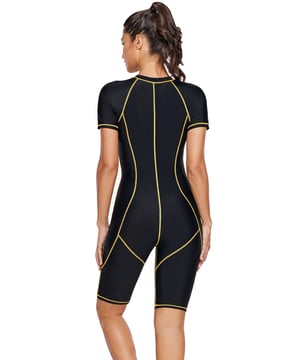 Our styles are designed with a trendy fitted look in mind following an international size standard. For the best fit we suggest choosing one size up from your usual. Be sure to check our sizing chart to find your perfect match!
  Seam Contoured Zip Front Wetsuit
  Flattering fit with contoured seams
  Easy to put on and take off with zip front closure
  Made with high
  quality materials
  Offers both style and functionality
  Perfect for water activities or poolside lounging
  Designed to keep you comfortable and chic
  A must
  have for women who love luxury designer fashion