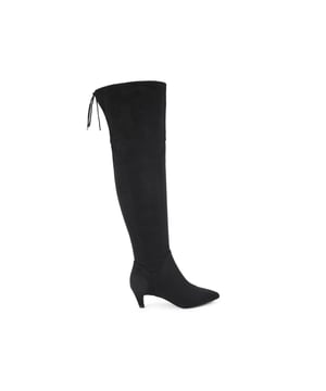 This Carvela Franca Over The Knee boot which is crafted from a black microsuede fabric. There is a tie lace detail at the top of the ankle shaft. Heel height: 2cm. This product features All Day Long technology.