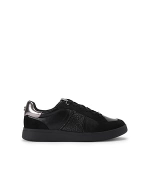 This Carvela Veneto Sneaker arrives in a black style with crystal embellished panels on both sides. The front laces up and there are gunmetal branding details across the upper.