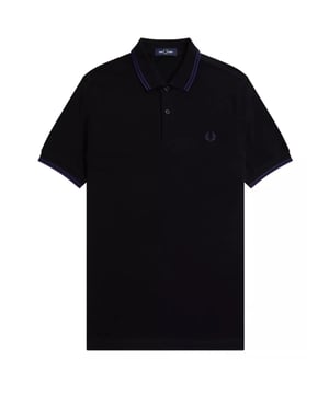 The Fred Perry Blue Twin Tipped Collar Black Polo Shirt combines classic style with modern comfort. Crafted from 100% cotton, this men's polo features a soft knit rib collar in French Navy with distinctive twin tipping for a sharp, timeless look. Its breathable fabric ensures comfort all day, while the tailored fit offers a smart silhouette suitable for both casual and semi-formal occasions. Made with attention to detail in China, this polo shirt is a versatile wardrobe staple that elevates your everyday style effortlessly