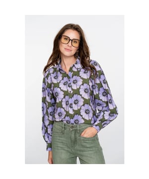 
53609-20 380 Geisha Blouse print flowers purple/green  Materiaal: 87% viscose / 13% nylon