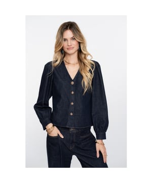 
53504-10 880 Geisha Blouse denim dark blue denim  Materiaal: 80% cotton / 19% polyester / 1% elasthane