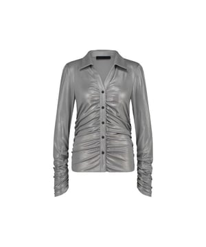 
De Luisa Blouse (SMBF724134) van JANE LUSHKA is een blouse met klassiek kraagje, doorknoopsluiting en lange mouwen. De blouze heeft gesmoqte details aan de binnenzijde van de mouwen, aan de zijkant en bij de knoopsluiting. Dit model heeft een aangesloten pasvorm, valt op de heup en is uitgevoerd in de kleur Silver. <br /><br />De glimmende stof is gemaakt van Polyesyter en Elastaan