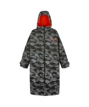 100% Recycled Polyester. Lining: Borg Fleece. Fabric: Hydrafort. Design: All-Over Print, Back Print, Camouflage, Logo, Text. 200gsm. Fabric Technology: Durable, Water Repellent, Waterproof, Windproof. Cuff: Adjustable, Touch Fastening Tab. Neckline: Hooded. Sleeve-Type: Long-Sleeved. Taped Seams. Hood Features: Grown On Hood. Fit: Oversized. Pockets: 1 Inner Pocket, 2 Side Pockets, Zip. Fastening: Full Zip. Waterproof Rating: 5000mm.