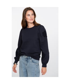 
52582-21 675 Geisha Sweater big flowers navy  Materiaal: 80% cotton / 20% polyester