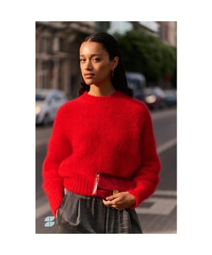 
Kleur: scarlet red <br>
Materiaal: 82% mohair, 16% polyamid, 2% elasthane<br>
Het model is 1,75m en draagt maat S