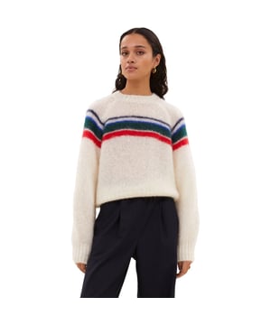 
Liam Stripe Pullover Off White is een trui van het merk BY-BAR in de kleur ecru.