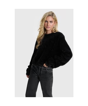 
<p>Iets kortere trui gebreid van mohairachtige garen.<br>Ontworpen met schoudervullingen.<br>Met overal kralen en een klein stierborduurwerk op de borst.</p><br>kleur: Black<br>
materiaal: 74% Polyamide / Nylon® / 26% Katoen<br>
30 graden verzorgingswas<br>
het model is 1.76m en draagt maat S