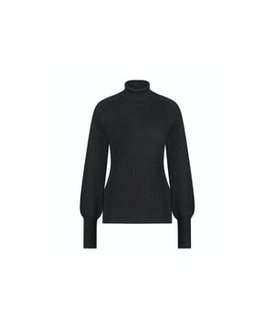 
De Jessica Pullover FW230618 van NUKUS is een gebreide trui met hoge kraag en lange mouwen. Dit model heeft aan de onderkant, kraag en mouwen ribgebreide boorden. De trui heeft lurex garen en is uitgevoerd in de kleur Black.