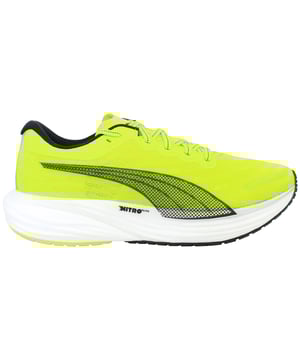 The Puma Deviate Nitro 2 Men’s Green Running Shoes are engineered for speed, cushioning, and energy return. Built with advanced Nitro midsole technology and a lightweight design, they’re ideal for daily training and race-day performance.

Key Features

Material:

Lightweight engineered mesh upper for breathability and comfort.

Design:

Bold green finish with dynamic Puma detailing.

Midsole:

NITRO foam midsole delivers responsive cushioning and energy return.

Stability:

INNOPLATE carbon composite plate enhances propulsion and stride efficiency.

Fit:

Secure lacing system and padded collar for a locked-in feel.

Outsole:

Durable PUMAGRIP rubber provides traction on multiple surfaces.

Comfort:

Lightweight construction reduces fatigue during long runs.

Durability:

Reinforced zones withstand the impact of regular training.

Performance:

Perfect for runners seeking speed, responsiveness, and all-day comfort.