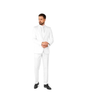 
Een effen wit pak is de ideale outfit om een fashion statement te maken bij feestelijke gelegenheden. Dit slim fit pak bestaat uit een jasje, een broek en een stropdas. De broek heeft een verstelbare tailleband voor een perfecte pasvorm.