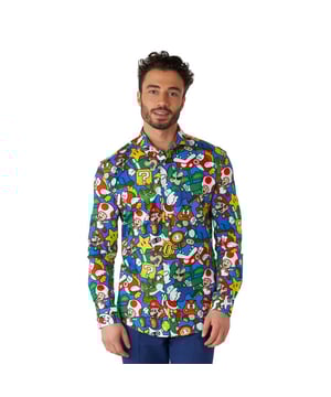 
Als je je ooit hebt afgevraagd hoe de mode in het Paddenstoelenrijk eruitziet, kun je dat met dit shirt vast zien. Geef je garderobe een boost met dit Super Marioª pak. Bekleed met een all-over print met alle iconische personages uit de Nintendo franchise, win je zeker het outfit spel.
