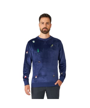 
De feestdagen zien er voor iedereen anders uit. Als je iemand bent die zoekt naar alle eenvoud en luxe van een huisje in het bos met een warm kampvuur, dan is deze trui iets voor jou. Trek deze donkerblauwe kersttrui aan en spring in de relax-modus met zijn knusse zachte gevoel. Je hebt niets anders nodig.