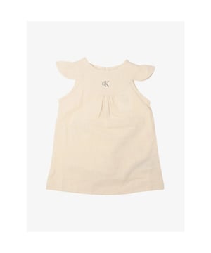 
De Calvin Klein Baby Linnen Jurk in de kleur Oyster Gray is gemaakt van Linnen kwaliteit. De jurk heeft roezel mouwtjes en een geborduurd logo in grijs op de voorkant. 