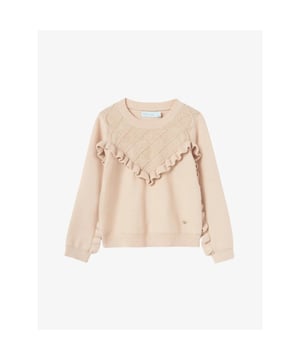 
Sweater voor meisjes van het merk Abel & Luna in de kleur beige met schattige ruffles op de voorkant en aan de binnenkant van de mouw. 