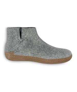 

     Artikel Low Boot Leather Sole G in kleur 01-Grey is een prachtige grijze pantoffel met dichte hiel, voor dames, van het merk Glerups. De zool is van cosy zool. De voering is ongevoerd. De voetwijdte is standaard.
    
    