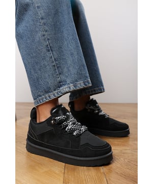 These suede lace-up trainers with chunky sole and mesh panel are the perfect mix of sporty style and everyday comfort. Designed with a supportive chunky sole and breathable mesh finish, they bring both practicality and a modern edge to your casual wardrobe. Pair effortlessly with jeans, joggers, or streetwear looks for versatile styling. • Fastening: Lace-up • Suede and mesh panel finish • Low top trainer