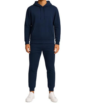 The Kruze Mens Poly Tracksuit Set offers comfort and style for any occasion. Featuring a pullover hoodie with ribbed cuffs, hem, and adjustable hood, paired with joggers designed with ribbed ankles, an elasticated waistband, adjustable drawstring, and side pockets, this set is perfect for training, lounging, or casual wear
