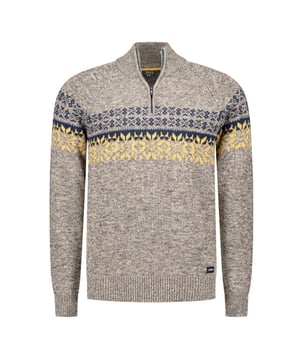 
<p>Stoere heren trui met "Noors dessin" op borsthoogte. Deze NZA trui heeft een staande kraag voorzien van een ritssluiting.</p>
<ul>
<li>Modern fit</li>
<li>100% Katoen</li>
</ul>