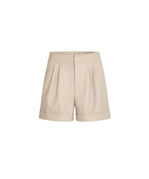 
De Shilom short van MORGAN DE TOI is een short met hoge taille, knoop en ritssluiting en heeft zomen op de benen. De short heeft steekzakken aan de voorzijde, dichtgestikte paspelzakken aan de achterzijde en plooidetails aan de voorzijde. Dit model heeft een rechte pasvorm, valt boven de knie en is uitgevoerd in imitatieleer in de kleur Beige. <br /><br />De stof van kunstleren short is gemaakt van Synthetic (Polyurethanne)