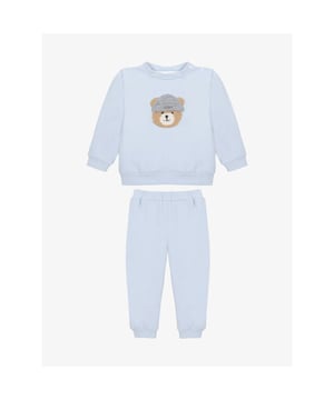 
Deze comfortabele lichtblauwe tweedelige set is gemaakt van zacht katoenfleece. De sweater met lange mouwen heeft een schattige geborduurde teddybeer met een muts op de borst. De set wordt gecompleteerd met een comfortabele bijpassende broek met elastische tailleband, perfect om in te loungen of te spelen.
