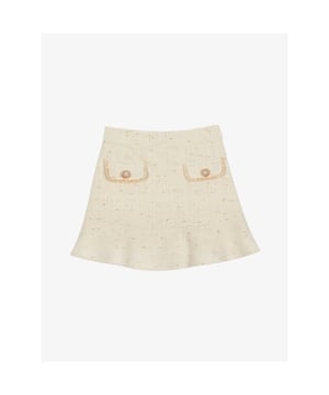 
Deze stijlvolle A-lijn rok is gemaakt van gebroken witte tweed lurexstof. Hij heeft decoratieve zakken aan de voorkant en een subtiel uitlopende zoom.
