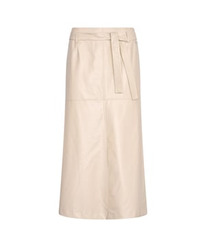 
Rok, midi-lengte * PU-stof * Riem van dezelfde stof in de taille * Ritssluiting middenachter * Metalen logoplaat aan de voorkant 100% Polyurethane