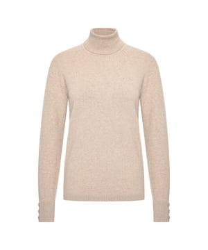 
* Fijngebreide trui
* Ribboorden, rolkraag, onderste zoom en zijkanten
* Metalen knopen aan de manchet
* Logoborduursel op de borst
* Metalen merkplaatje aan de onderste zoom 80% cotton 18% polyamide 2% elastan
