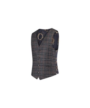 
Dit gilet is voorzien van ruitprint en heeft een viscose voering. Verkrijgbaar als 3-delig kostuum in combinatie met pantalon Urbain en colbert Ubald maar ook trendy te dragen op een jeans.