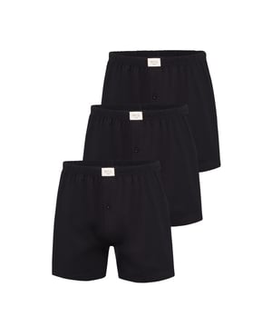 
Phil & Co boxershorts van zacht jersey, met gulp met knoop. Multipack bevat 3 effen zwarte wijde boxershorts gemaakt van 100% katoen.