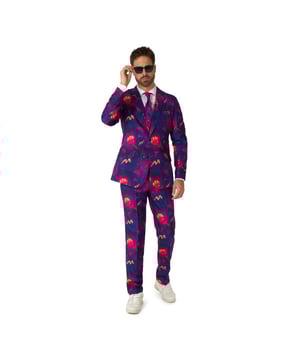 
Een beetje vaporwave, een beetje retro en heel veel plezier. Suitmeister doet het weer met een pak waarmee je in het middelpunt van de aandacht ben en mensen aan het praten zet. De slim fit outfit bestaat uit een blazer, broek en stropdas. De broek heeft een verstelbare tailleband voor een perfecte pasvorm.