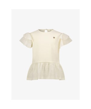 
De Le Chic Neline Summer Crochet Peplum T-shirt in de kleur Dreamy Creamy is een zomerse top met peplum gemaakt in een zomerse kwaliteit met een mooie structuur. 