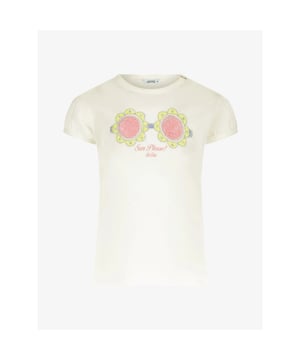 
Voor de kleinere prinsesjes: Een T-shirt met zomerse print en parels gemaakt in biologisch katoen. Daar steelt jouw prinses beslist de show mee!. Combineer met de denim short