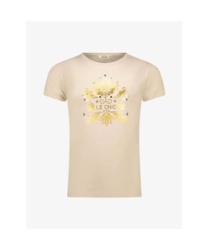 
Summer Glamour: zomer T-shirt met goud-foil print op het voorpand. Het Le Chic Nommy Golden Shield T-shirt in de kleur Dreamy Creamy combineer je met de bijpassende broeken en rokken.