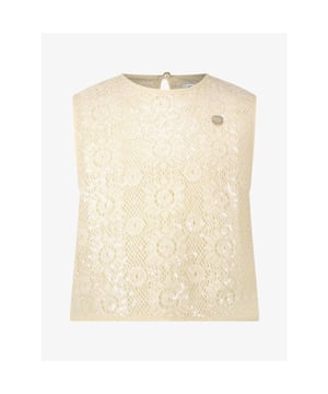 
Le Chic Enig Sequin Crochet Top in Oatmeal Elite: Zo kan een simpele mouwloze top toch luxe uitstralen: de gebruikte stof is prachtig: bloemen crochet met daar over pailletjes. 