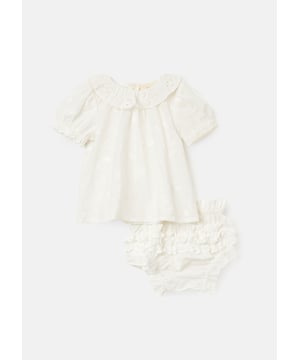 The perfect addition to your little one's new season wardrobe! Our   tunic is made from delicate embroidered fabric with pretty collar detail. Complete with matching bloomers for added comfort and practicality.